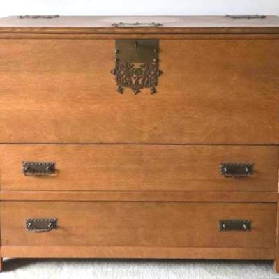 Antique Mule Chest With Ornate Brasses