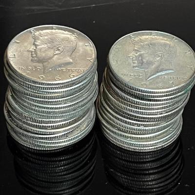 Kennedy Half Dollars (29) 1966-1969 40% Silver 