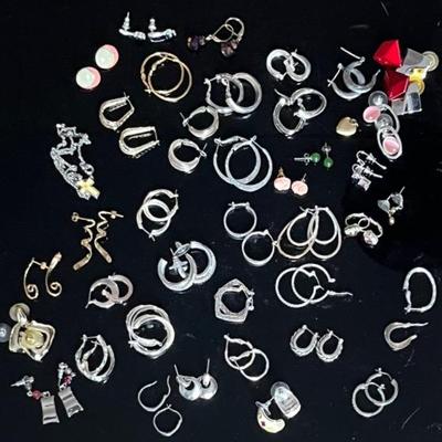 Vintage Hoop and Stud Earring Pairs (38) with Sterling and Stones