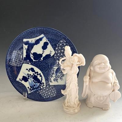 Blanc de Chine Figurine, Buddha, Japanese Plate