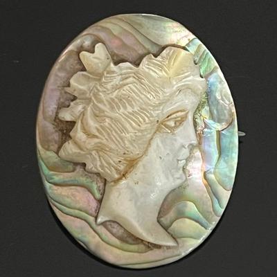 Antique Mother of Pearl and Abalone Cameo Brooch