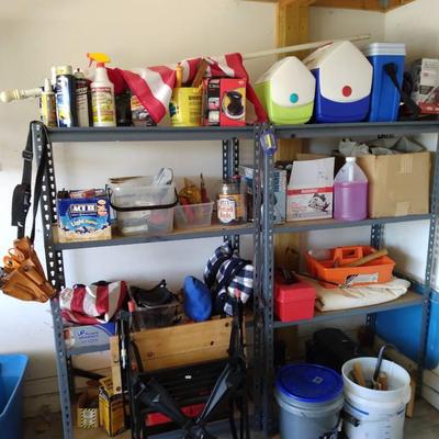 Metal Framed Shelving, Circular Saw, Tool belt, Wrenches, Toolboxes, And much More
