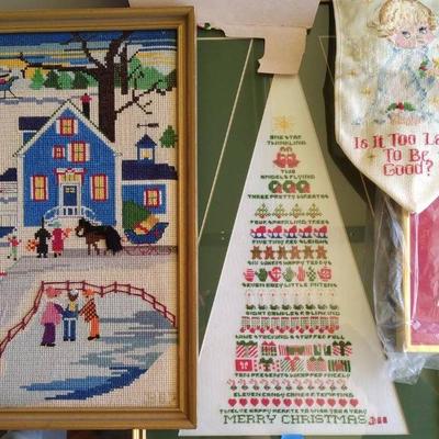 Framed Holiday Themed Needleworks
