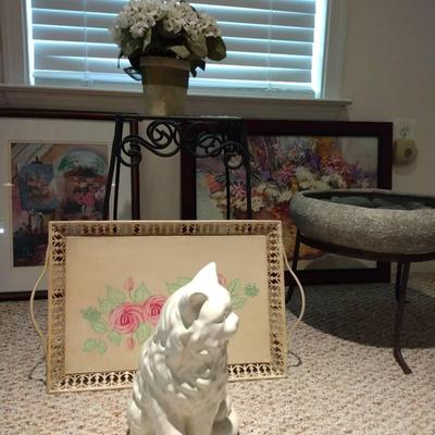 Two Framed Prints, Stone Top Side Table, And More