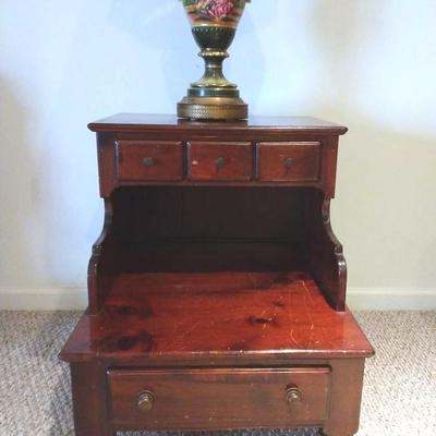 Two Tier Side Wooden Side Table With French Vase Style Lamp