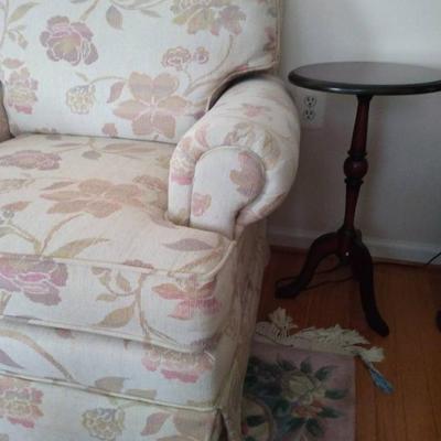 Floral Upholstered Armchair And Bombay Wood Table