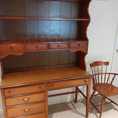 Vintage Wood Desk With Hutch And Nichols And Stone Co Armchair