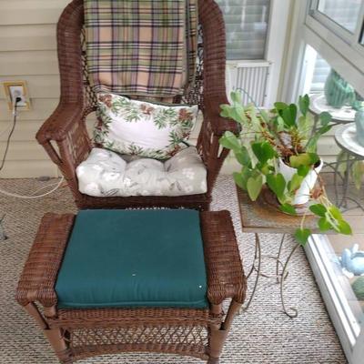 Synthetic Wicker Rocking Chair With Footstool And Metal Side Table