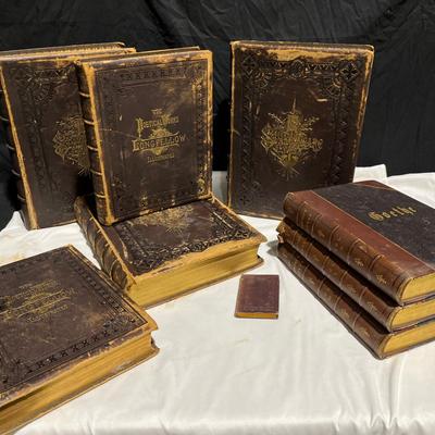 Antique Leather-Bound Shakespeare's Works Set Mid 1800s, Longfellow's Poetical Works & More