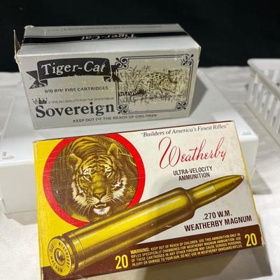 Vintage Box Weatherby .270 Magnum 150 GR. Ammo & Sovereign Tiger Cat .22 Long Rifle Ammunition