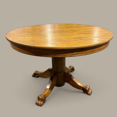 Antique Oak Clawfoot Dining Room Table 