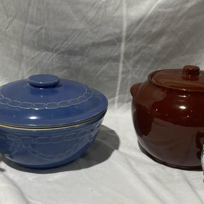 Vintage Monmouth Blue Chain Link Casserole, Stoneware Hot Water Bed Warmer, Alaskan Art Mug & More