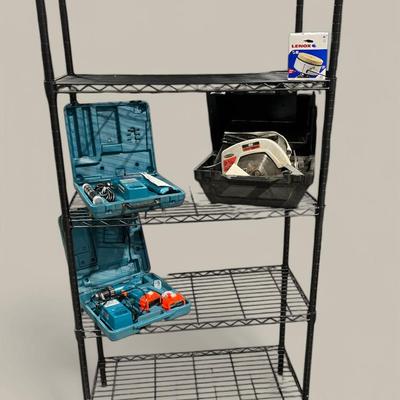 Makita Cordless Drill & Driver Drill, Craftsman Circular Saw & Black Metal Storage Rack