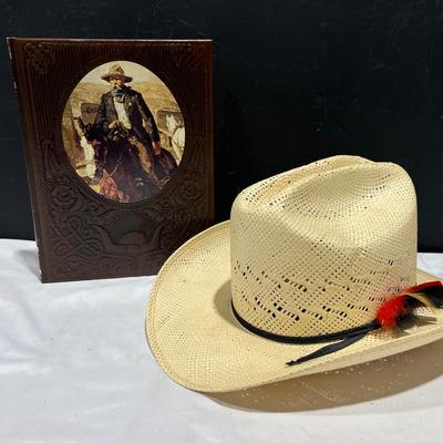 Vintage Bailey U-Rollit Straw Cowboy Hat 6 7/8ths & The Gunfighters, Old West Series Hardback 