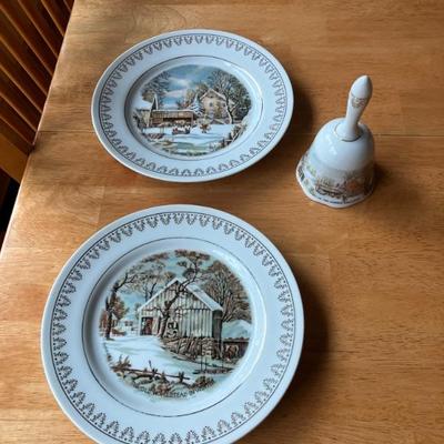 1978 currier and Ives print plates and bell