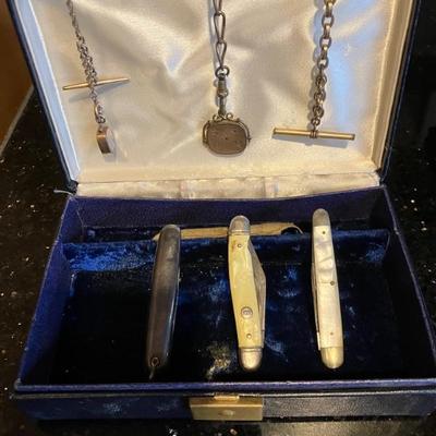 Vintage watch fobs, jack knives