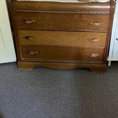 Art deco waterfall dresser, Bakelite drawer pulls and mirror-not attached