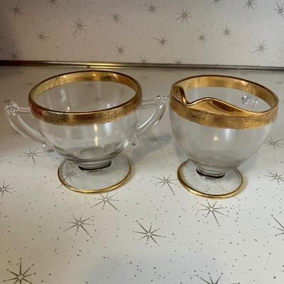 Gold trimmed sugar and creamer vibtage