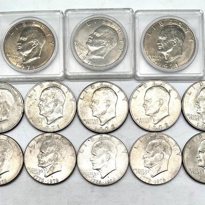 (13) Eisenhower Dollar Coins 1971-1977