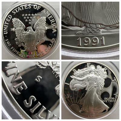 1991-S Proof American Eagle Silver Dollar Walking Liberty One Ounce Fine Silver