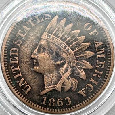 Stunning 1863 Copper-Nickel Indian Head Penny in Protective Case