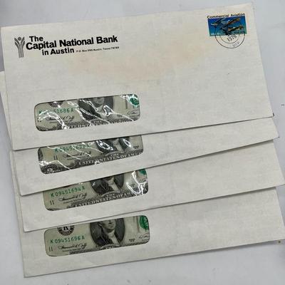 (4) 1976 Two Dollar Bills Sealed Commercial Aviation Stamp w 1st Date of Issue Cancellation