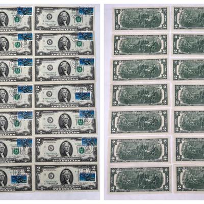 (14) Crisp 1976 Series Two Dollar Bills w Commercial Aviation Stamp Canceled April 13, 1976