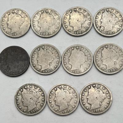 (11) Liberty Head V Nickels 1900-1912