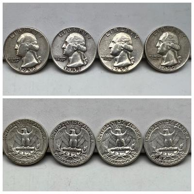 (4) Silver Washington Quarters 1956-1959