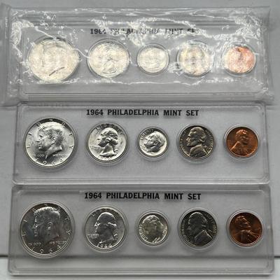 (3) 1964 Philadelphia Mint Silver US Coin Sets