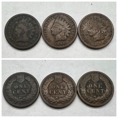 (3) 19th Century Indian Head Pennies