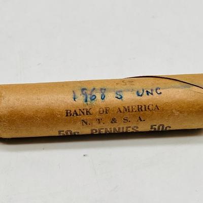 Unsearched Roll of Pennies Labeled 1968-S UNC