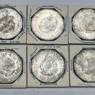 (6) Five Pesos 1947 & 1948 Mexican Silver Coins 