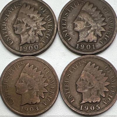 (4) Indian Head Cents 1900-1905