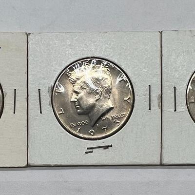 (3) Kennedy Half Dollars 1972-D, 1973-D, 1974
