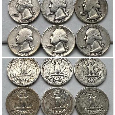 (6) Silver Washington Quarters 1940-1949