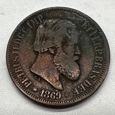 1869 Brazilian 20 Reis Coin 