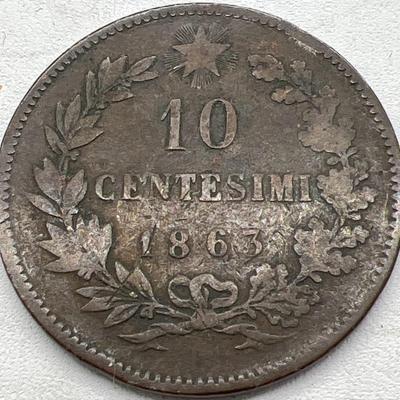 1863 Italian 10 Centesimi Coin feat. Vittorio Emanuele II