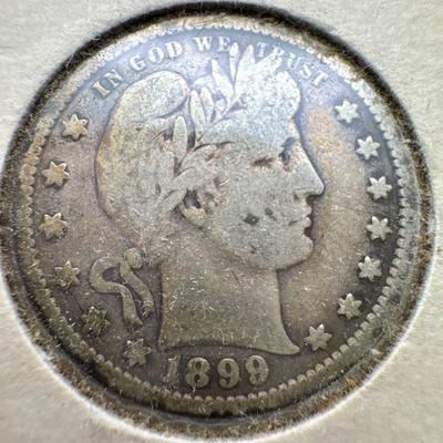 1899 Silver Barber Quarter Dollar Coin