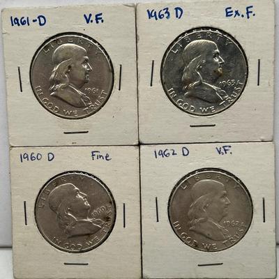 (4) Silver Franklin Halves 1960-1963
