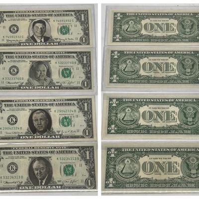 (10) Crisp One Dollar Bills with Ronald Reagan & Others