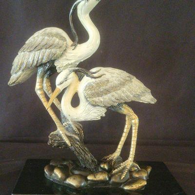 San Pacific International Pair Of Herons Sculpture – Elegant Wading Birds on Black Base