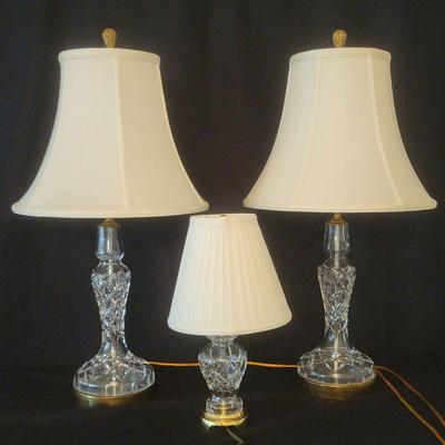 Three Heavy Cut Glass Lamps