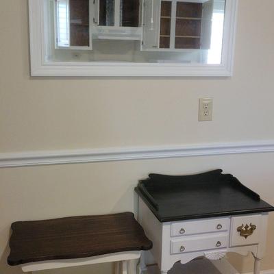 White Frame Wall Mirror With Side Tables  