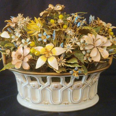 Gorham Jane Hutcheson Metal Floral Arrangement In Porcelain Planter