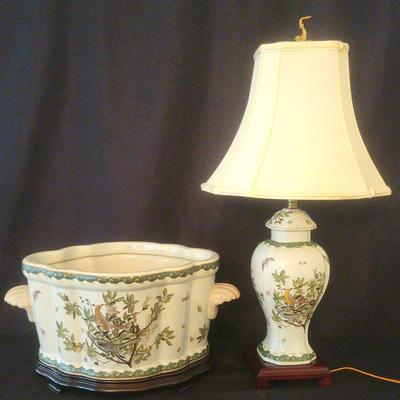 Wong Lee Fine Porcelain Planter & Matching Lamp