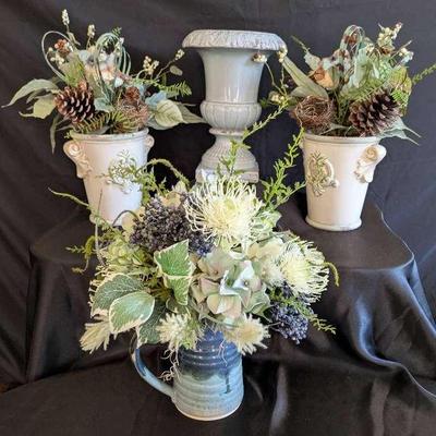 Dried Arrangements In Terracotta Glazed Pots And Pottery Containers