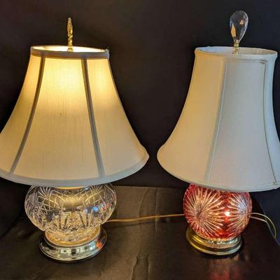 Cranberry And Clear Cut Crystal Table Lamps