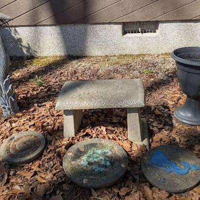 Outdoor Concrete Yard Decor: Great Blue Heron, Bench, Stepping Stones, And More