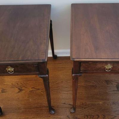 Baker Furniture Queen Anne Style Matching Wooden End Tables 